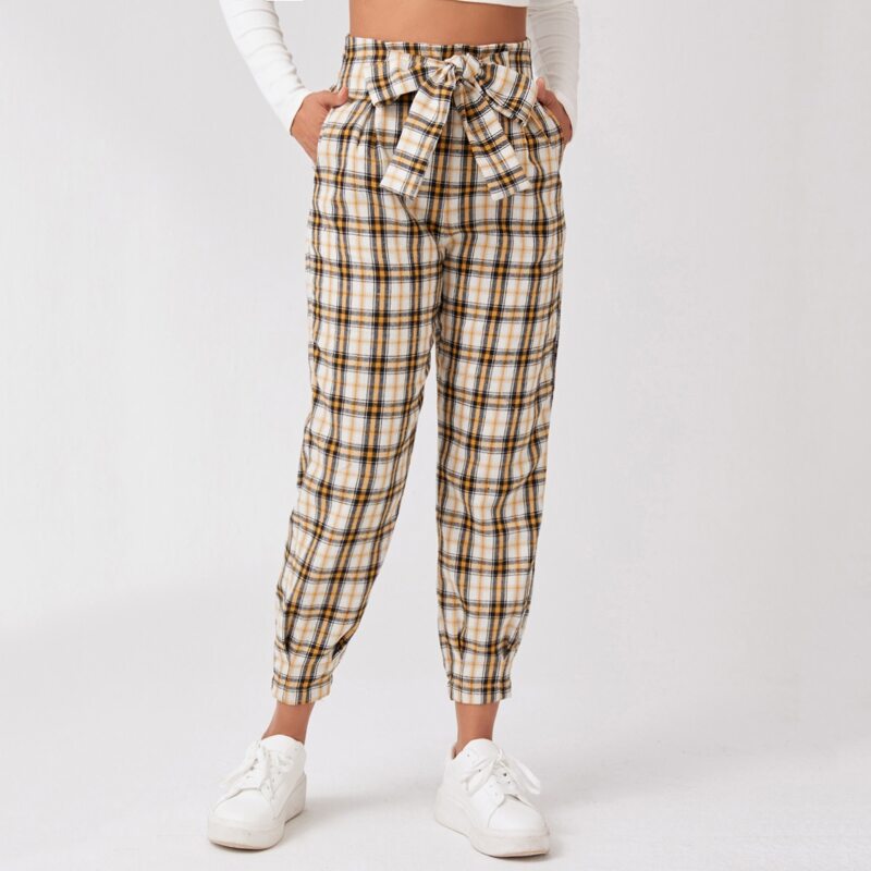 

Knot Front Plaid Joggers, Multicolor