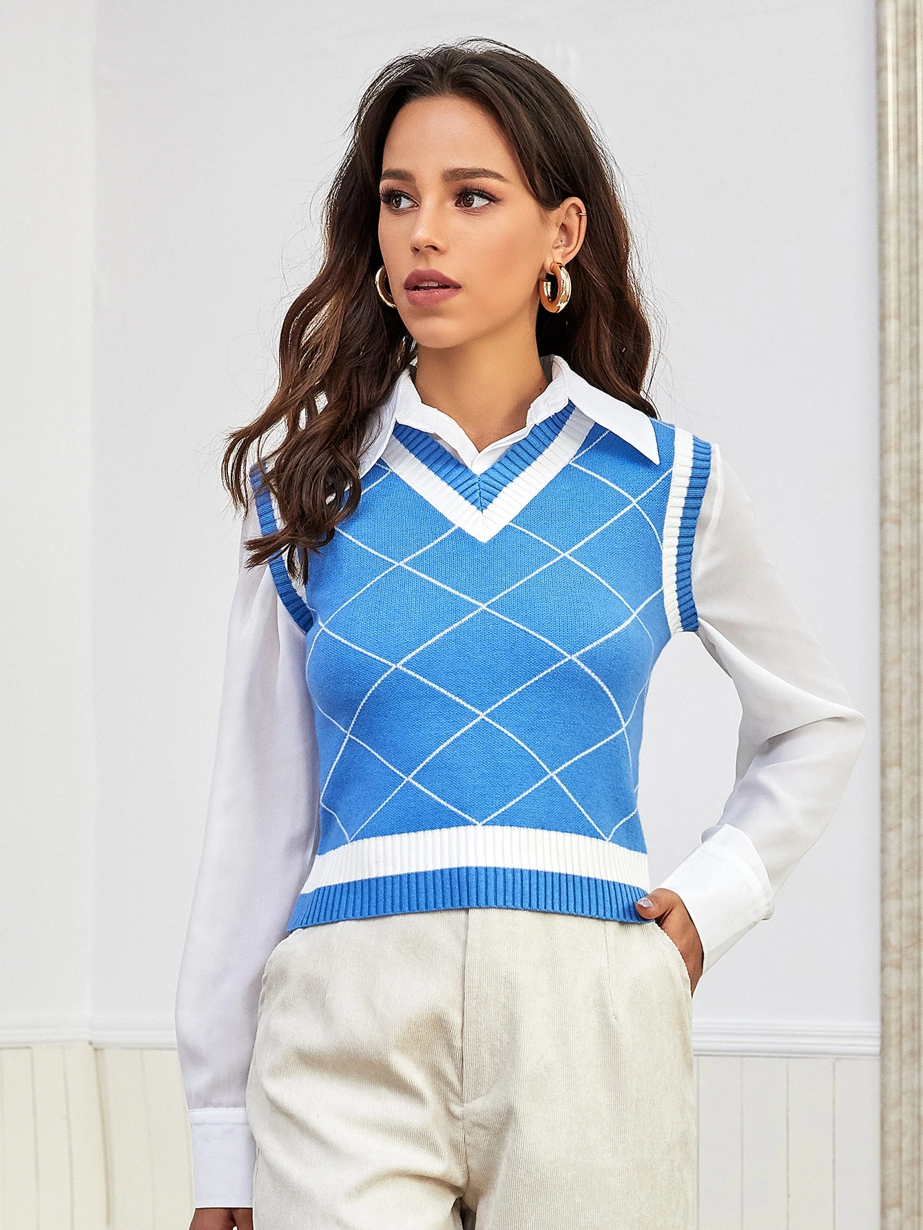 Our Striped & Argyle Pattern Sweater Vest Without Blouse is