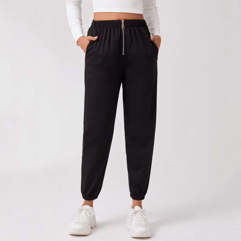 

Zip Fly Solid Sweatpants, Black