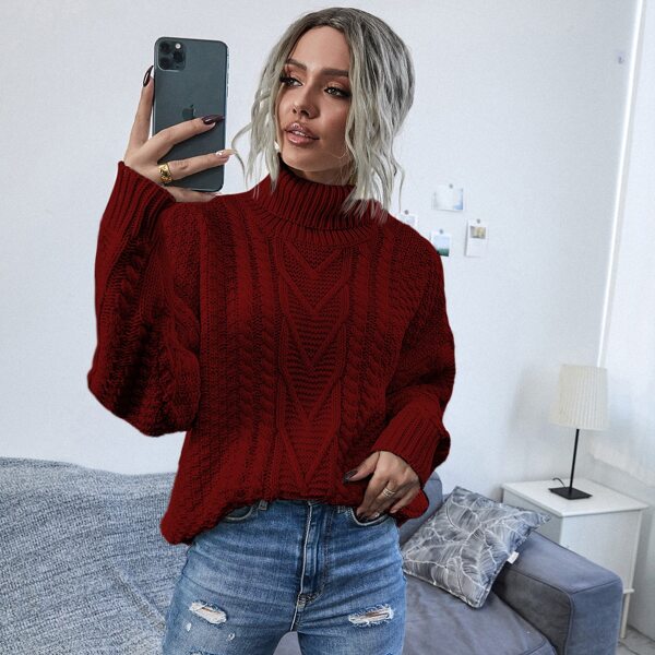 

Turtleneck Cable Knit Drop Shoulder Sweater, Burgundy