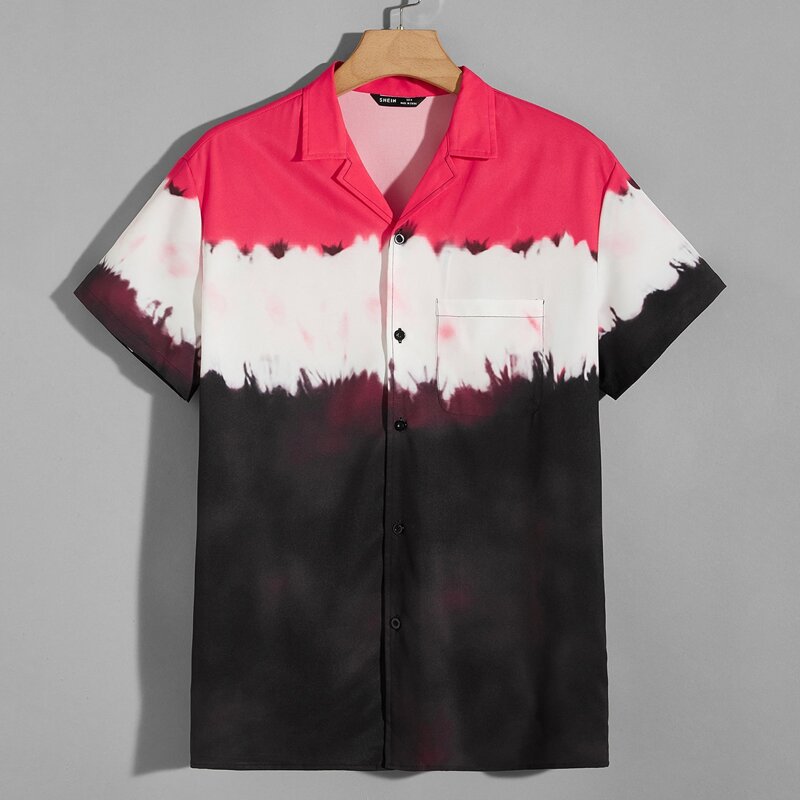 

Guys Revere Collar Pocket Patched Ombre Shirt, Multicolor