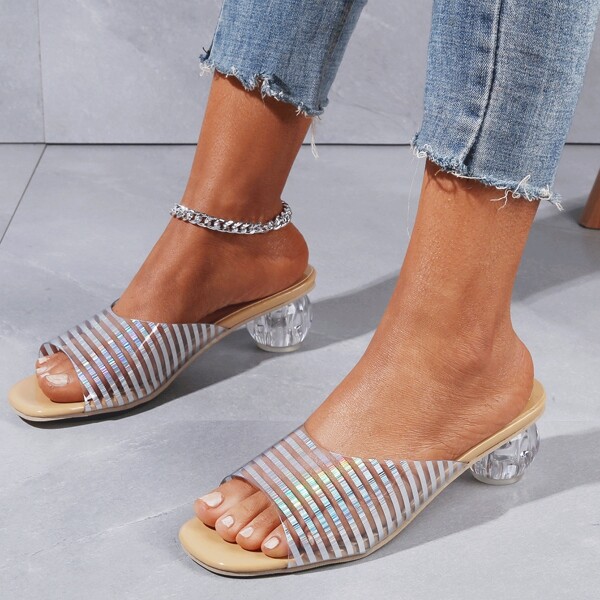 

Striped Pattern Sandals, Apricot