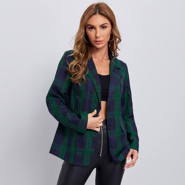 

Button Front Plaid Blazer, Multicolor