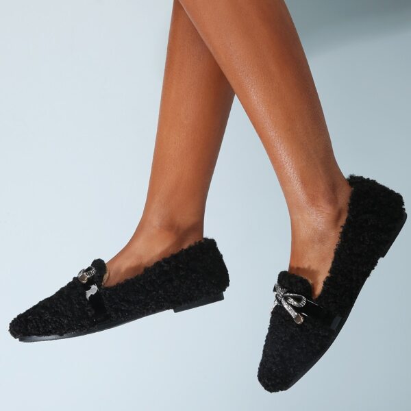 

Bow Decor Faux Fur Flats, Black