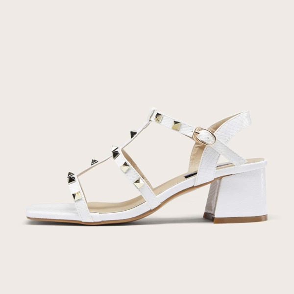 

Studded Decor Chunky Heeled Sandals, White