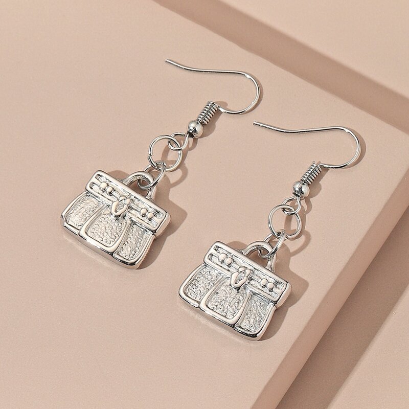 

Hand Bag Design Drop Earrings, Gold