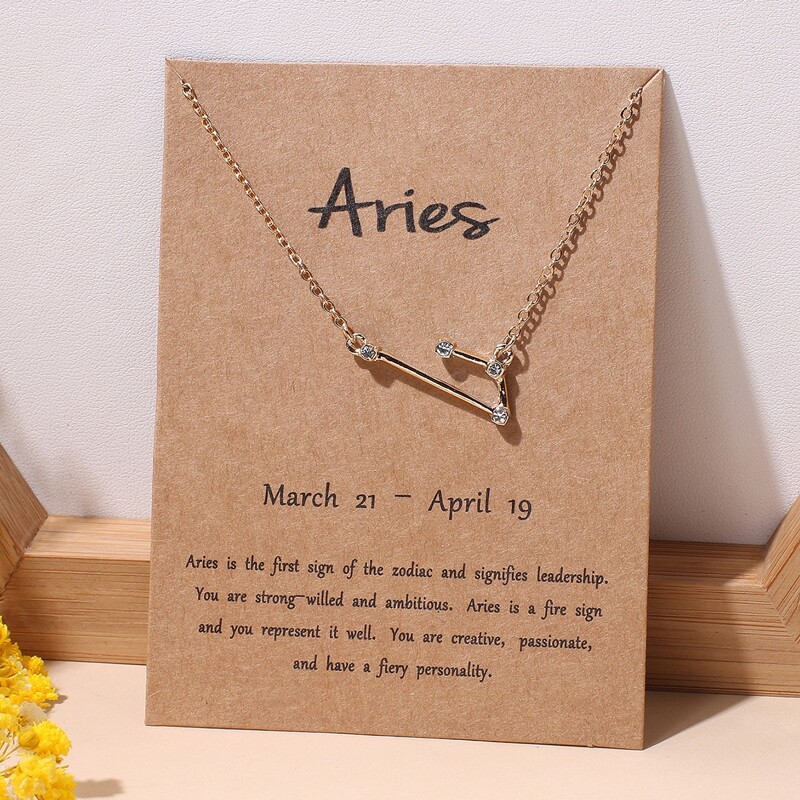 

Rhinestone Aries Charm Necklace, Gold
