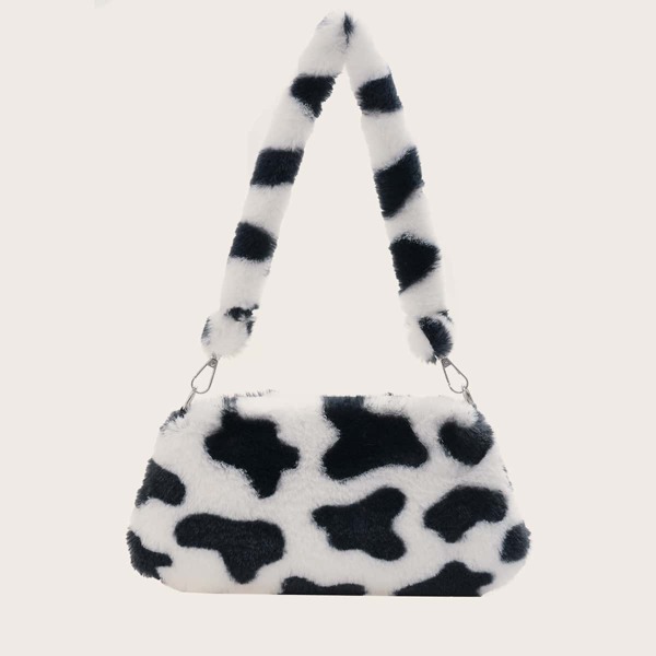 

Graphic Fluffy Shoulder Bag, Black and white