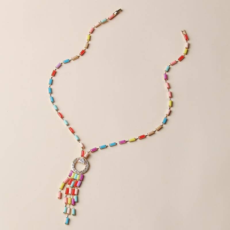 

Beaded Tassel Charm Necklace, Multicolor