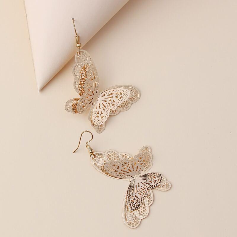 

Metal Butterfly Drop Earrings, Gold