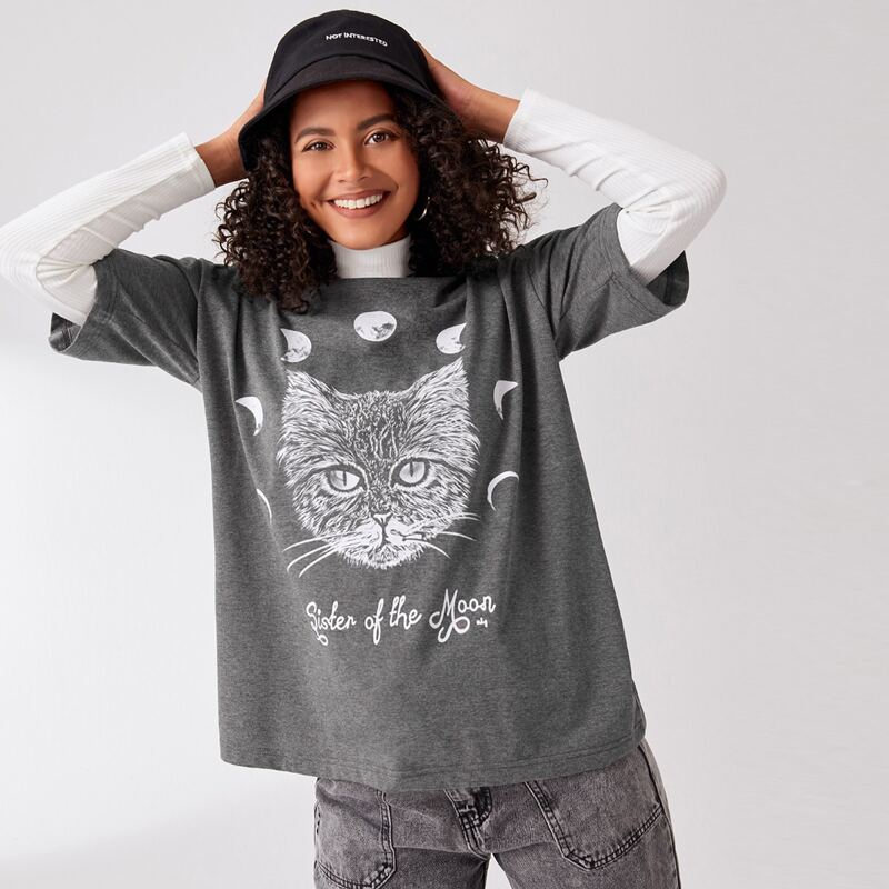 

Animal Graphic Oversized Tee, Grey