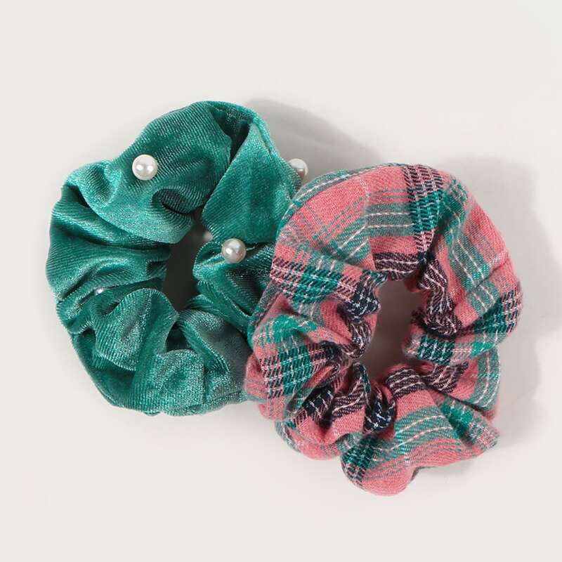 

2pcs Plaid Scrunchie, Multicolor