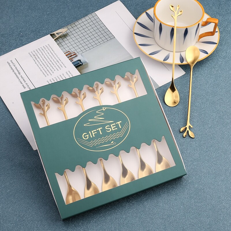 

6pcs Tree Branch Decor Spoon & 1pc Box, Gold