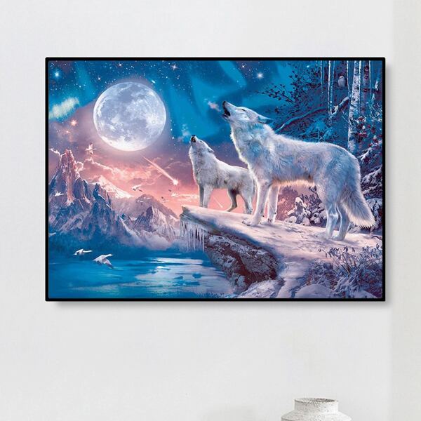 

Wolf Print DIY Diamond Painting Without Frame, Multicolor