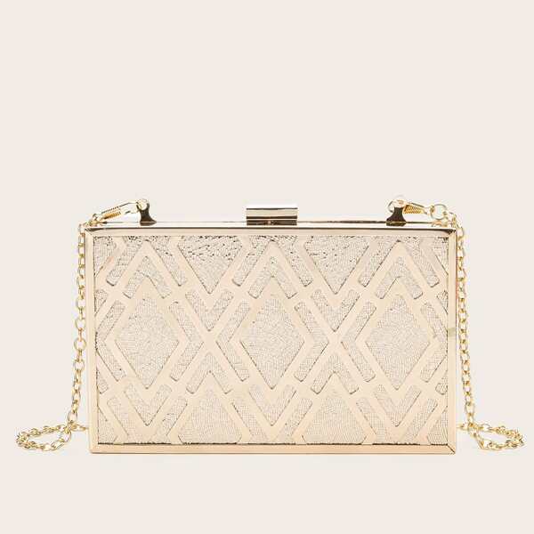 

Metal Design Chain Clutch Bag, Gold