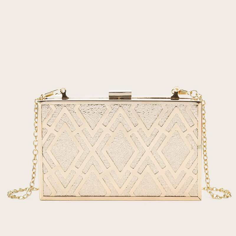 

Metal Design Chain Clutch Bag, Gold