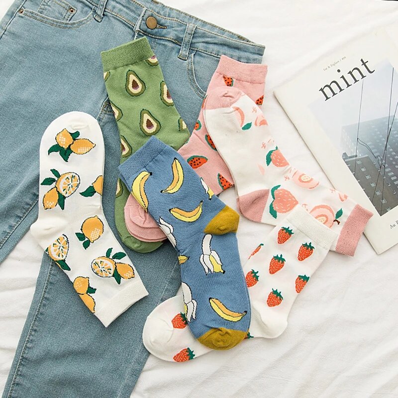 

1pair Random Fruit Pattern Crew Socks, Multicolor