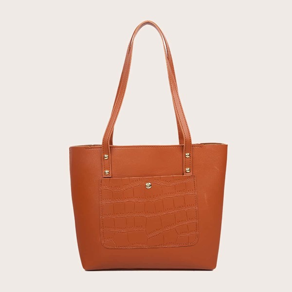 

Croc Embossed Tote Bag, Brown