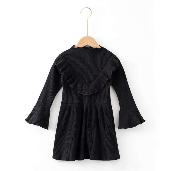 

Toddler Girls Rib-knit Ruffle Trim Dress, Black