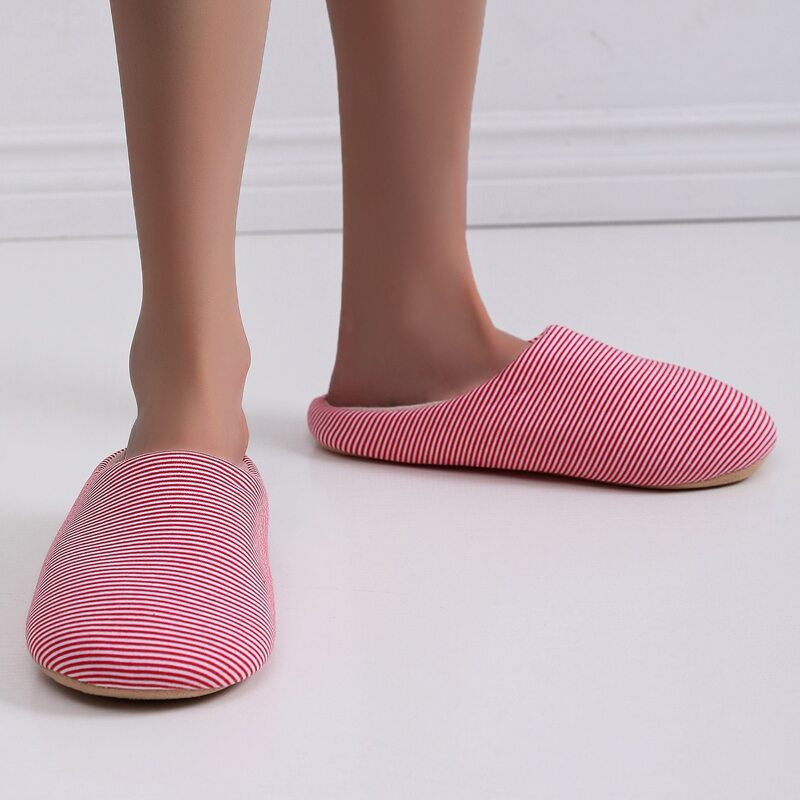 

Striped Pattern Slippers, Red