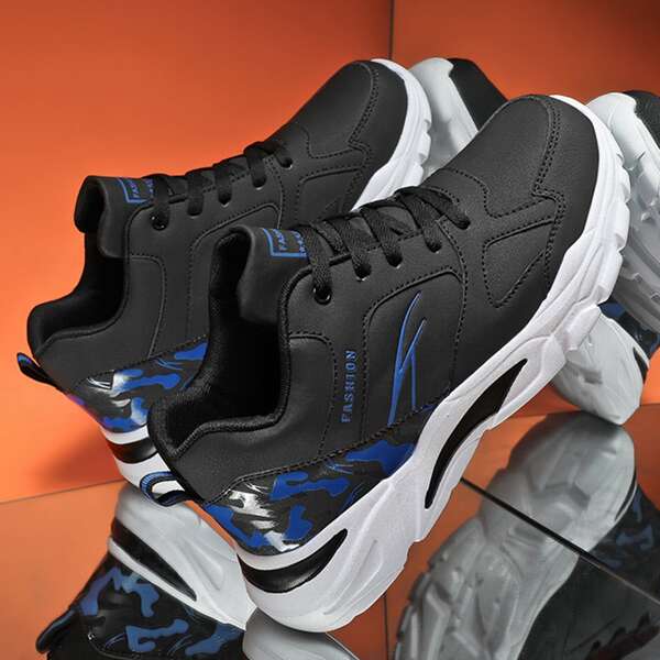 

Men Lace-up Front Letter Graphic Sneakers, Black