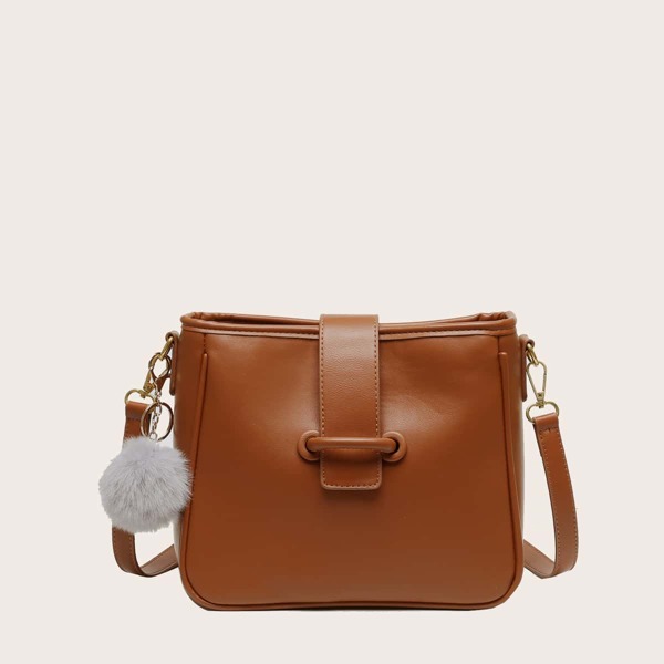 

Pom-pom Charm Shoulder Bag, Brown