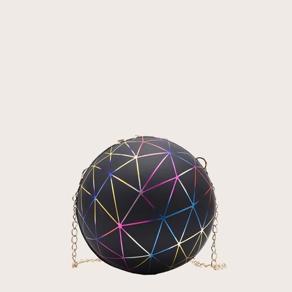 

Girls Geometric Print Ball Shaped Chain Bag, Black