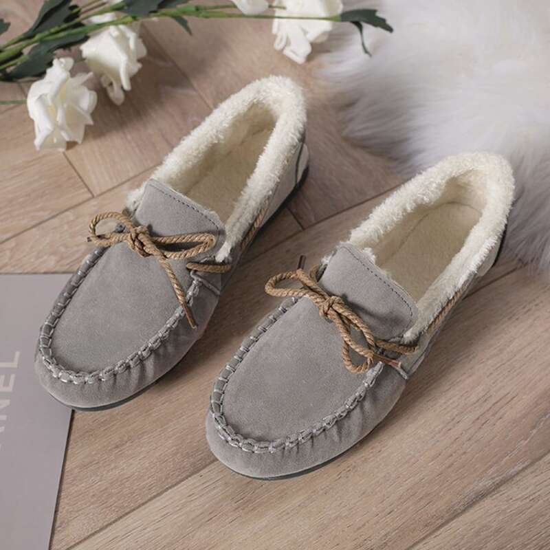 

Bow Tie Fluffy Moccasins, Grey