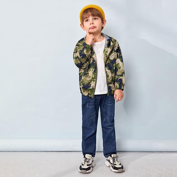 

Toddler Boys Dinosaur Print Zip Up Hooded Coat, Multicolor