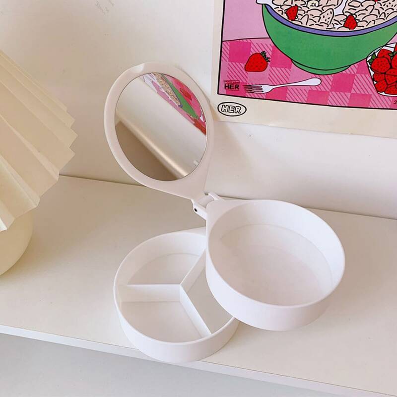 

1pc Rotatable Jewelry Storage Box With Mirror, Multicolor