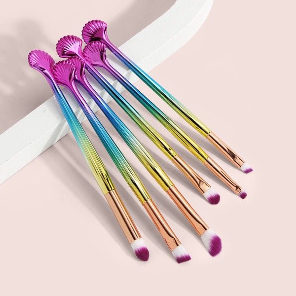 

6pcs Shell Design Handle Makeup Brush, Multicolor