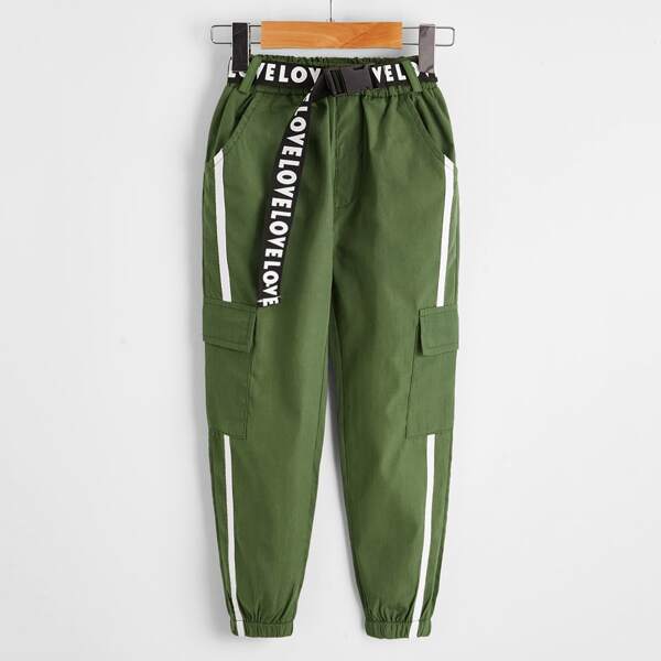 

Toddler Boys Flap Pocket Self Tie Cargo Pants, Army green