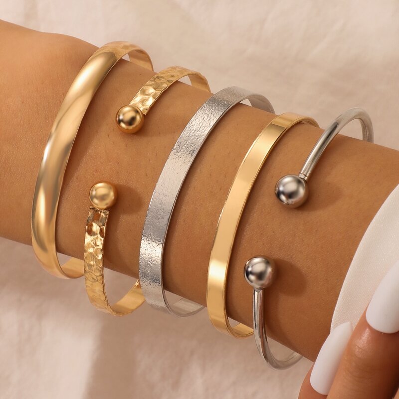 

5pcs Simple Cuff Bracelet, Multicolor
