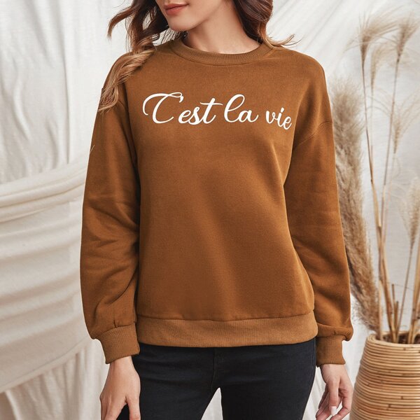 

Letter Graphic Drop Shoulder Sweatshirt, Brown