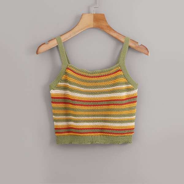 

Striped Pattern Knitted Cami Top, Multicolor