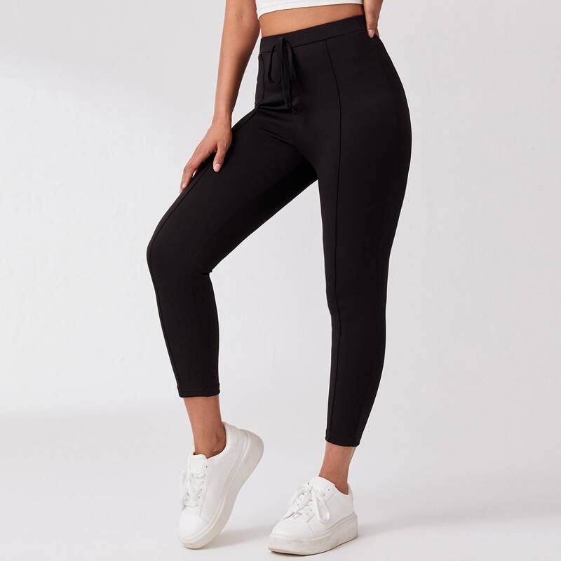 

Tie Front Solid Leggings, Black