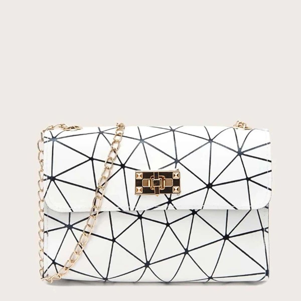 

Geometric Pattern Chain Bag, White