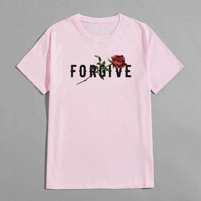 

Guys Letter Rose Graphic Tee, Baby pink