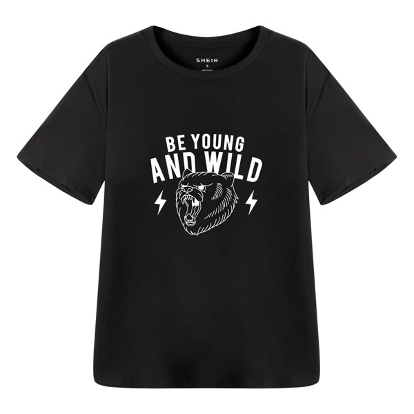 

Bear And Slogan Graphic Tee, Black