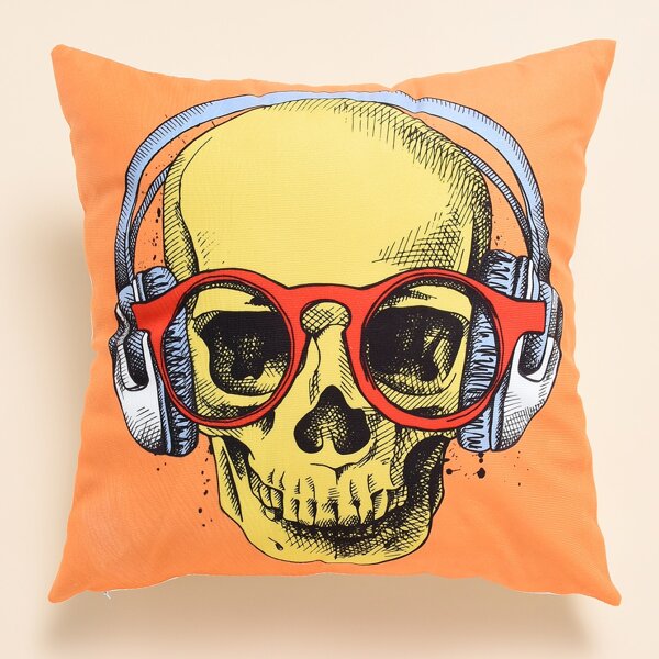 

Skull Print Cushion Cover Without Filler, Orange