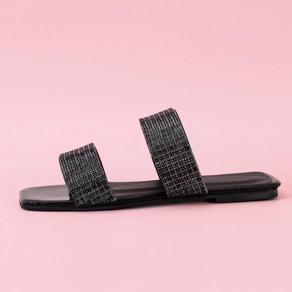 

Glitter Slide Sandals, Black