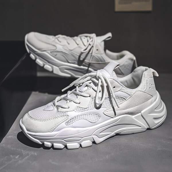 

Men Lace-up Front Mesh Panel Sneakers, White