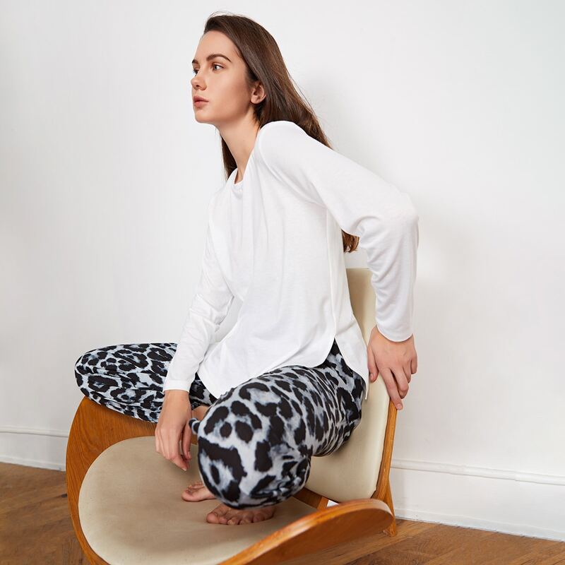 

Solid Slit Hem Tee & Pants PJ Set, Multicolor