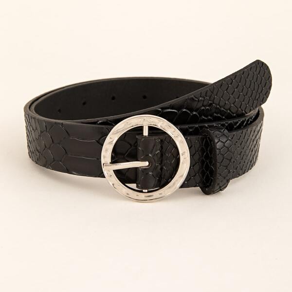 

Textured Round Buckle Belt, Black
