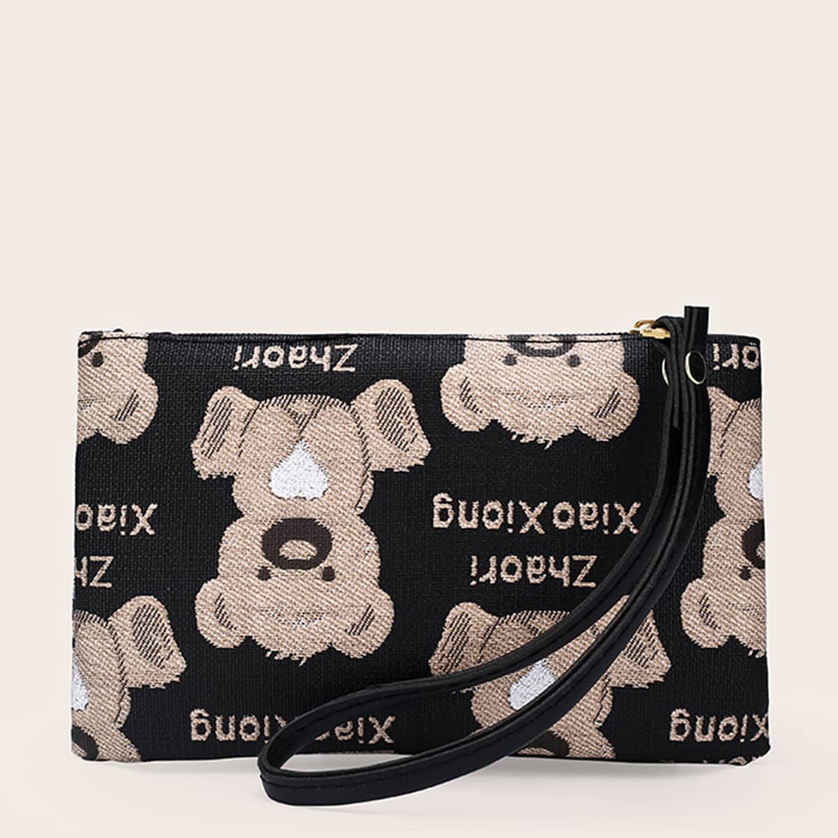 

Cartoon Bear Print Clutch Bag, Black