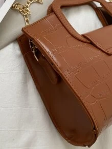 Dập nổi cá sấu Túi Satchel - màu nâu - Xem 2