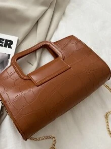 Dập nổi cá sấu Túi Satchel - màu nâu - Xem 3