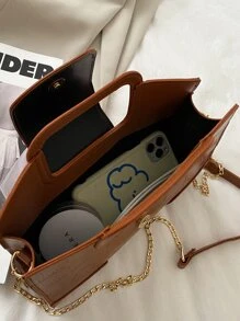 Dập nổi cá sấu Túi Satchel - màu nâu - Xem 4