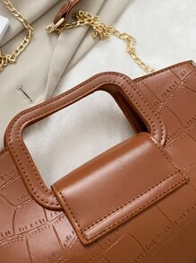 Dập nổi cá sấu Túi Satchel - màu nâu - Xem 5