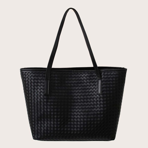 

Large Capacity Braided Shoulder Tote Bag, Black